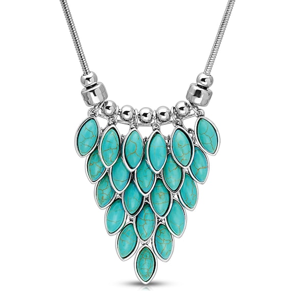 Statement Oxidized Rustic Silver Unique Gift Ideas Large Blue Turquoise Crescent Moon Silver Necklace jingsbeadingworld Highlydetailed