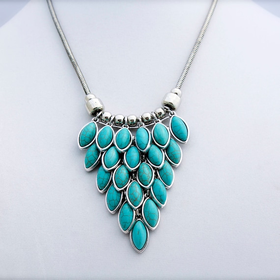Statement Oxidized Rustic Silver Unique Gift Ideas Large Blue Turquoise Crescent Moon Silver Necklace jingsbeadingworld Highlydetailed