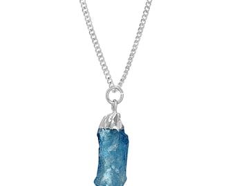 Blue Quartz Crystal Pendant, Silver Blue Quartz Crystal Pendant, Natural Quartz Crystal, Quartz Crystal Nugget, Gift For Her