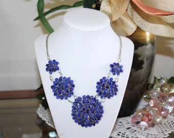 Gift For Mom, Beaded Necklace, Flower Necklace, Blue Flower Necklace, Boho Necklace, Blue Beaded Necklace, Gift For Her, Gift For Women