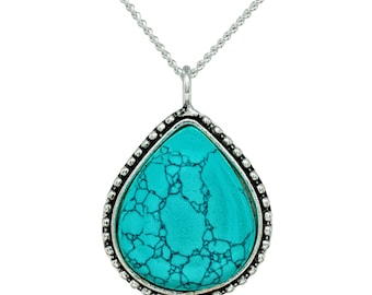 Blue Turquoise necklace, Turquoise necklace silver, Gift For Her, Teardrop Pendant necklace, Turquoise Pendant Necklace -  silver necklace .