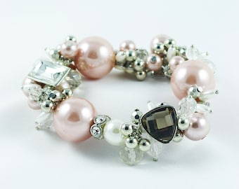 Perl Bracelet, Pink Pearl Bracelet, Bridal Bracelet, Bridal Jewelry, Gift For Mom, Stretch Bracelet  Chunky Bracelet, Gift For Her,