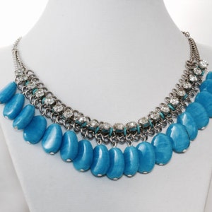 Beaded Necklace, Turquoise Blue Beaded Necklace, Beaded jewelry, Crystal beaded Necklace, Statement Necklace, Gift for Her, Gift For Mom