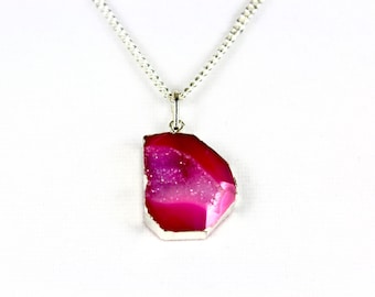 Gift For Her Druzy Necklace Druzy Jewelry Druzy Pendant Silver Druzy Necklace Pink Druzy Pink Druzy Necklace Gemstone Necklace SilverPendant