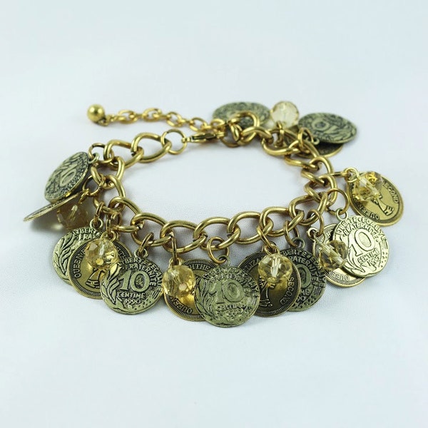 Coin Bracelet, Coin Jewelry, Gold Coin Bracelet, Gold Bracelet, Gypsy Bracelet, Gift For Her, Womens Jewelry, Holiday Gift