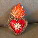 Flaming Heart With The  Sun of The New Dawn Milagro Ex Voto Dije Painted Ornament Protection Spiritual Tin Mexico 5.75" x 3.5"