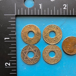 4 Old British West African Coins 1/10th Penny Star Coins with Hole Boho Ethnic Vintage Coin Collection Jewelry Accents