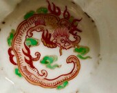 Antique Japanese Large Hand Painted Dragon Polychrome Paneled Imari Cup Porcelain Pottery Tagged Lovely Saki Tea Rice Gilded Large 1