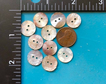 10 Vintage Pearl Buttons Carved Natural Mother of Pearl 1910 Four Directions 5/8" 14mm Collectible Notions Doll Antique MOP Unusual