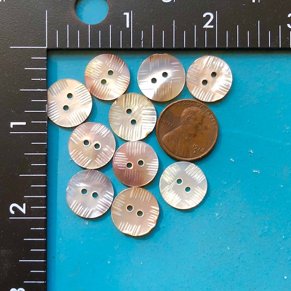 10 Vintage Pearl Buttons Carved Natural Mother of Pearl 1910 Four Directions 5/8" 14mm Collectible Notions Doll Antique MOP Unusual