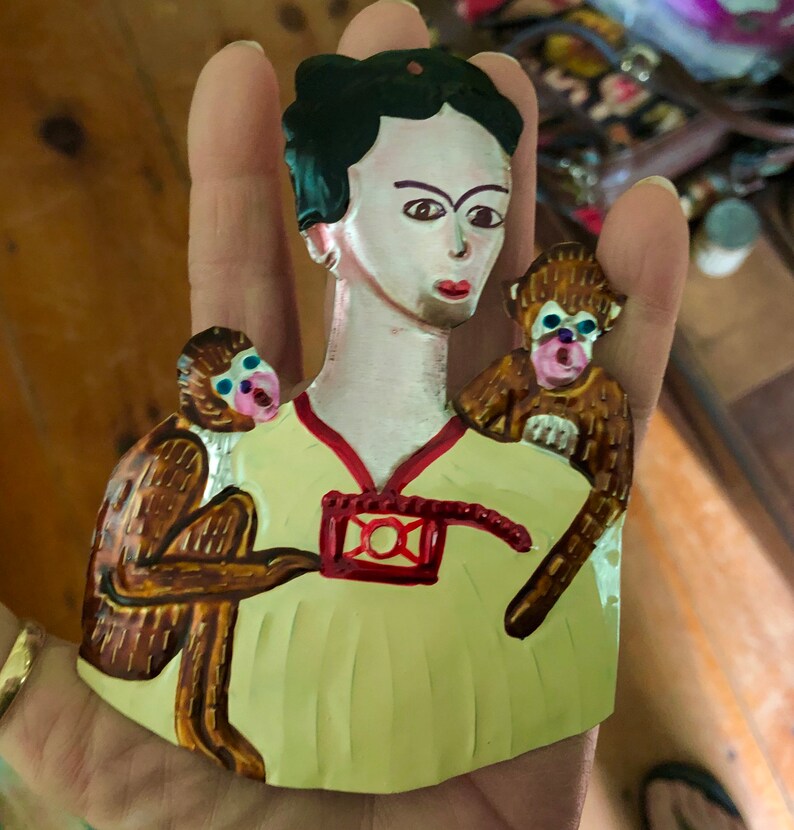 Frida Kahlo Tin Milagros Ornament gemalt Ex Voto Frida mit