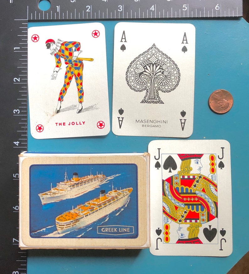 Vintage Playing Card Deck Greek Line Cruise Ship Textured Paper Masenghini Bergamo Complete Deck of 52 Card Games Altered Art Mixed Media