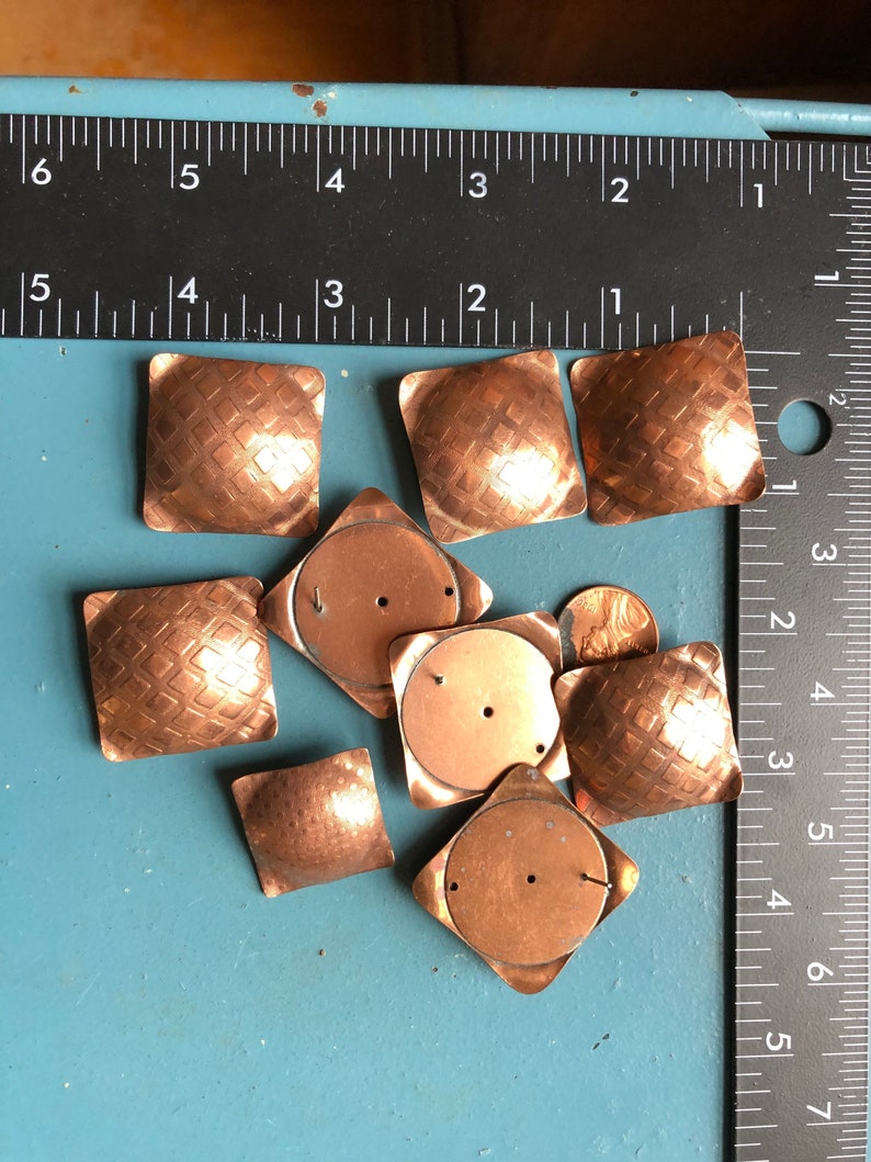 SALE Crafters' Delight 9 Vintage Copper Textured Earring Components As Is Steam Punk Mixed Media Arthritis Heal Jewelry Supply image 3