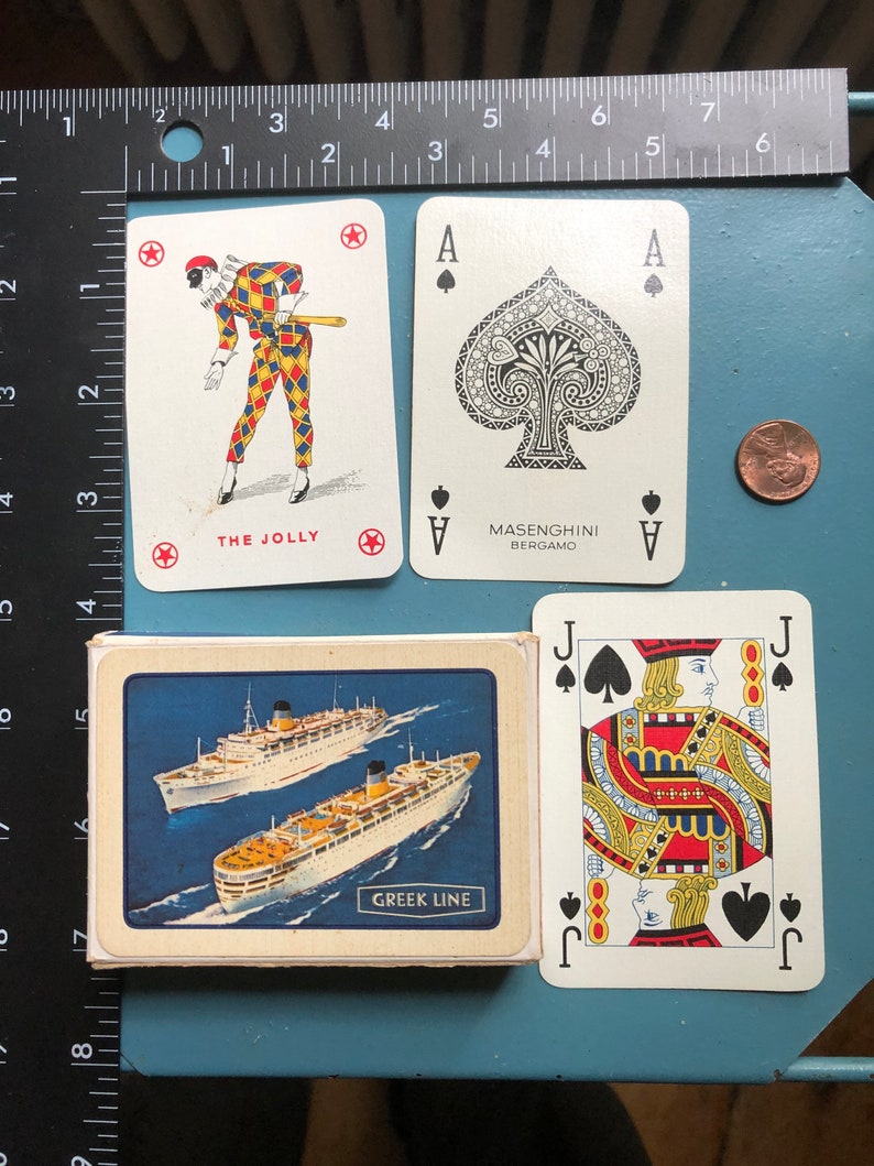 Vintage Playing Card Deck Greek Line Cruise Ship Textured Paper Masenghini Bergamo Complete Deck of 52 Card Games Altered Art Mixed Media