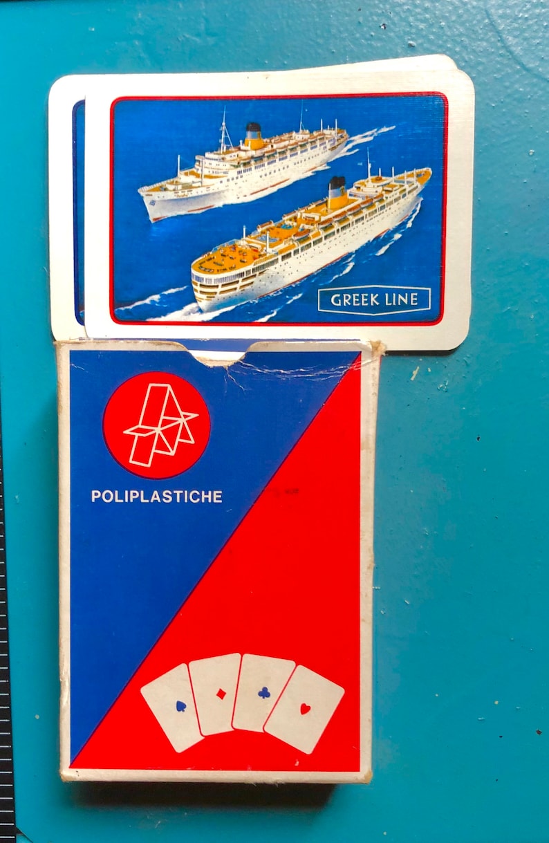 Vintage Playing Card Deck Greek Line Cruise Ship Textured Paper Masenghini Bergamo Complete Deck of 52 Card Games Altered Art Mixed Media