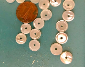 20 Tiny Mother of Pearl Buttons Teeny Baby Doll Sequins Heishi Spacers Antique Pearl 3/8" Wee Little Buttons Notions Sewing One Hole