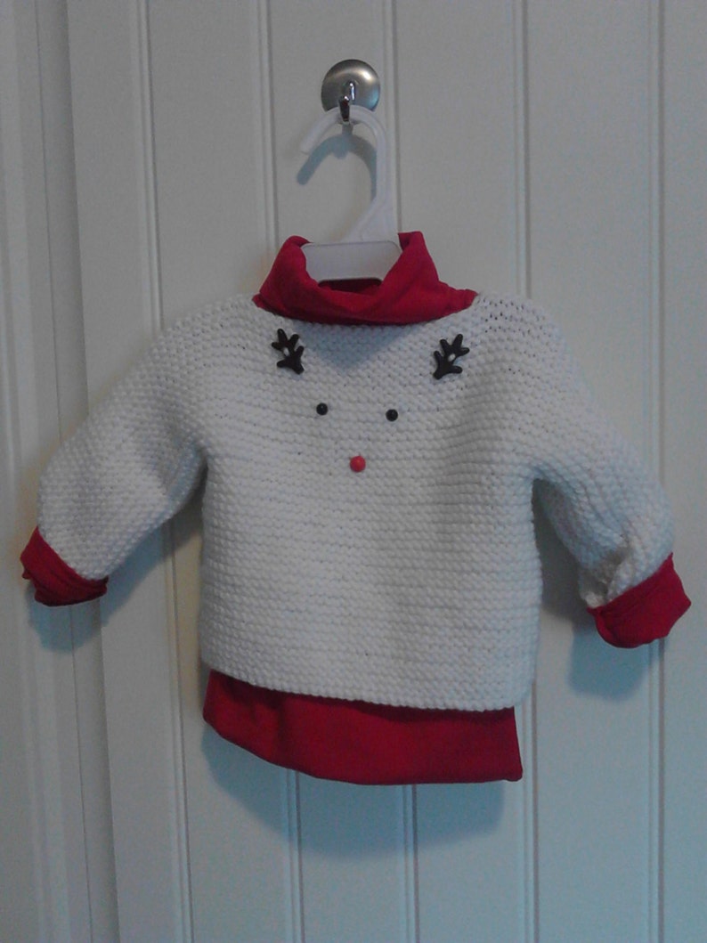 baby christmas sweater with red nose reindeer