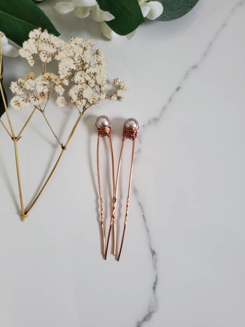 Creamrose Pearl Wire Wrap Hair Pins Elegant Minimalist Pearl Etsy