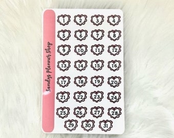 Days of the Month Heart Stickers for Planners Planner Decorations Planner Accessories