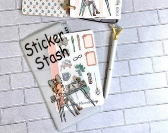 Cute Desk Planner Girl Boss Sticker Holder Pocket Envelope Pouch Laminated Planner Accessories