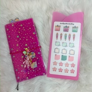 Tri-Fold 4 Pocket Sturdy Plastic Holder Planner Stickers Accessories Storage Pouch Hobonichi