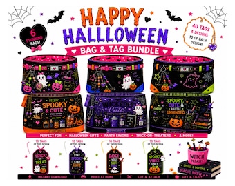 Halloween Halloween Printable Leckerlibeutel & Passende Anhänger I Chibi Kawaii Leckerli Geschenkhalter I DIY Craft Fair Favor Bags I Sofortiger Download PDF