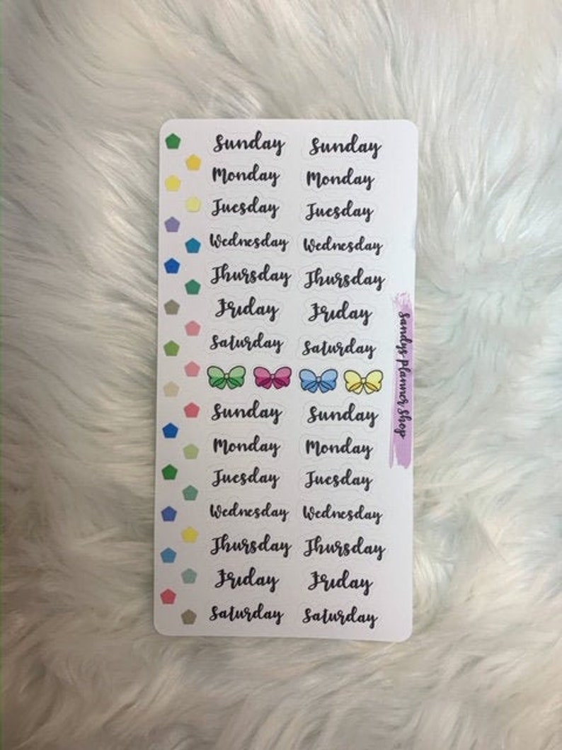 Days of the Week and Bow Stickers Hobonichi Weeks Erin Condren Planner Accessories image 1