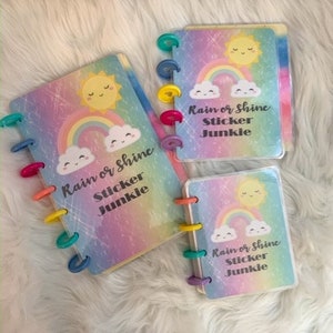 Pastel Rainbow Sticker Sheet Book Covers (Front and Back) with Happy Planner Disc Holes Planner Accessories