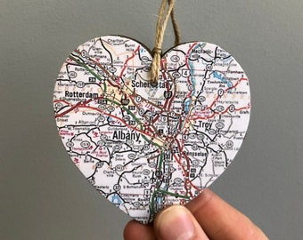 Albany Map Heart Ornament, Albany New York Ornament, Albany NY Gift, Map Gift, Travel Gift, Heart Ornament, Graduation gift