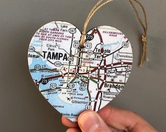 Tampa Map Heart Ornament, Tampa FL Ornament, Tampa Gift, Tampa Florida, University Tampa, University of South Florida, Graduation gift