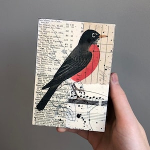 Robin Artwork, Robin Mixed Media Collage, Bird Collage Art