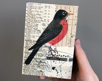 Robin Artwork, Robin Mixed Media Collage, Bird Collage Art