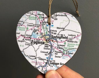 Eugene Map Heart Ornament, Eugene OR Ornament, Eugene Oregon Gift, Eugene Map, University of Oregon, Graduation gift