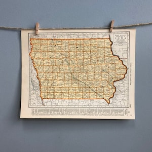 Vintage Iowa and Kansas Map, Iowa Map Wall Art, Kansas Map Gift, Iowa State Map, Kansas State Map, Vintage Map Wall Art, Vintage Map Gift