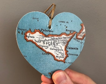 Sicily Map Heart Ornament, Sicily Italy Ornament, Sicily Gift, Sicily Italy map, Sicily Christmas Ornament, Graduation gift