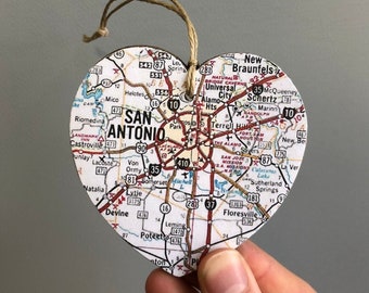 San Antonio Karte Herz Ornament, San Antonio Texas Ornament, San Antonio TX Geschenk, Karte Geschenk, Reise Geschenk, Herz Ornament, Abschluss Geschenk