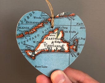 Martha's Vineyard Map Heart Ornament, Martha's Vineyard MA Ornament, Martha's Vineyard Massachusetts Gift, Oak Bluffs, Graduation gift