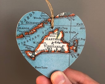 Martha's Vineyard Map Heart Ornament, Martha's Vineyard MA Ornament, Martha's Vineyard Massachusetts Gift, Oak Bluffs, Graduation gift