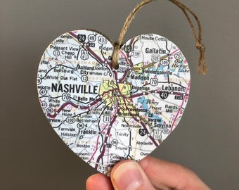 Nashville Map Heart Ornament, Nashville Tennessee Ornament, Vanderbilt University, Tennessee State University, Graduation gift