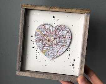 Washington DC Map Sign, Heart Map Sign, Washington DC Gift, American University, Georgetown, District of Columbia, Graduation gift
