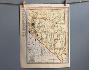 Vintage Nevada and Nebraska Map, Nevada Map Wall Art, Nebraska Map Gift, Nevada State map, Vintage Map Wall Art, Vintage Map Gift