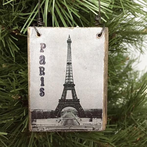 Paris Eiffel Tower Ornament, Paris Gift, Travel Ornament, Paris France Ornament, Personalized Map Ornament