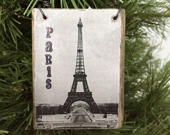 Paris Eiffel Tower Ornament, Paris Gift, Travel Ornament, Paris France Ornament, Personalized Map Ornament
