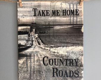 Take Me Home Country Roads Print, Country Roads Print, John Denver, Music Gift, Wall Art Print, Home Decor Print, Music Quote Art, 8x10