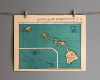 Vintage Hawaii and Panama Canal Map, Hawaii Map Wall Art, Panama Map Gift, Hawaii State Map, Vintage Map Wall Art, Vintage Map Gift