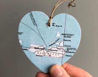 Nantucket Map Heart Ornament, Nantucket MA Ornament, Nantucket MA Gift, Nantucket Massachusetts, Nantucket Island, Graduation gift