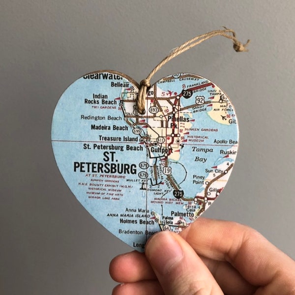 St. Petersburg Map Heart Ornament, St. Petersburg FL Ornament, St. Petersburg Florida, University of South Florida, Graduation gift