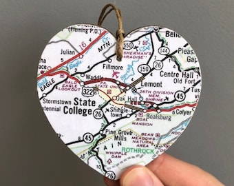 State College Map Heart Ornament, State College PA Ornament, State College Pennsylvania Gift, Penn State University, Graduation gift