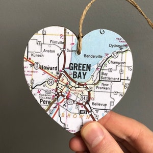 Green Bay Karte Herz Ornament, Green Bay WI Ornament, Green Bay Wisconsin Geschenk, Wisconsin Karte, Green Bay Packers, Abschlussgeschenk