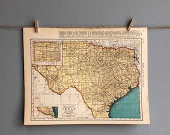 Vintage Texas and South Dakota Map, Texas Map Wall Art, Texas Map Gift, South Dakota Map Gift, Vintage Map Wall Art, Vintage Map Gift